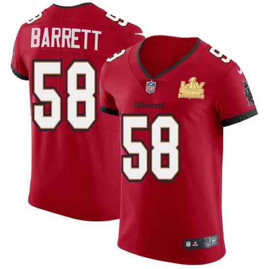 Men Tampa Bay Buccaneers 58 Shaquil Barrett Men Super Bowl LV Champions Patch Nike Red Vapor Elite Jersey